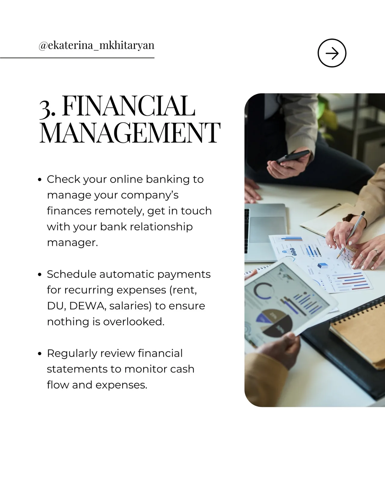 Checklist about managing company finances remotely, including online banking and automatic payments for recurring business expenses
