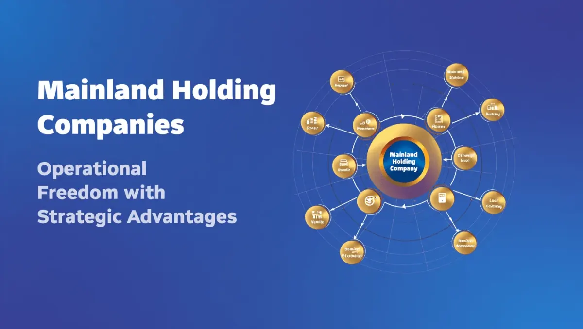 Business setup graphic with text about mainland holding, companies, and operational items for Dubai mainland licensing