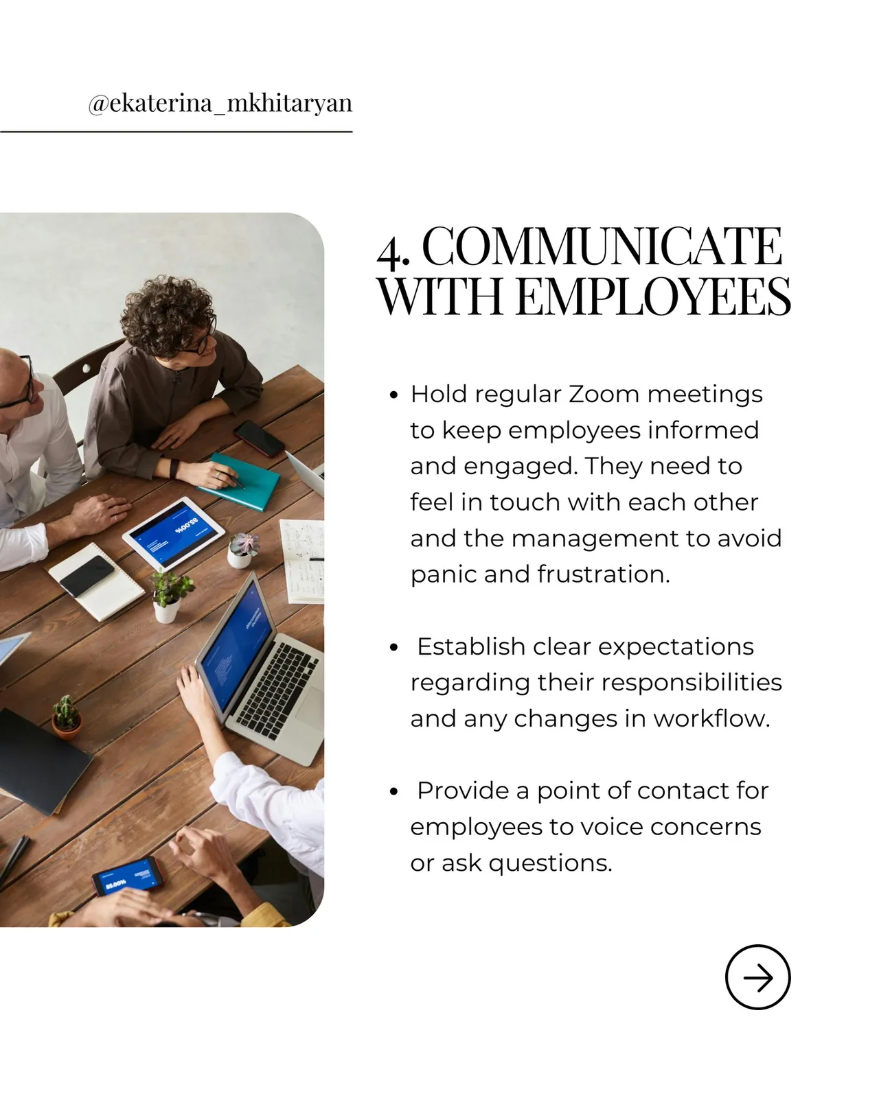 Office poster with tips on communicating with employees during remote work and managing staff expectations