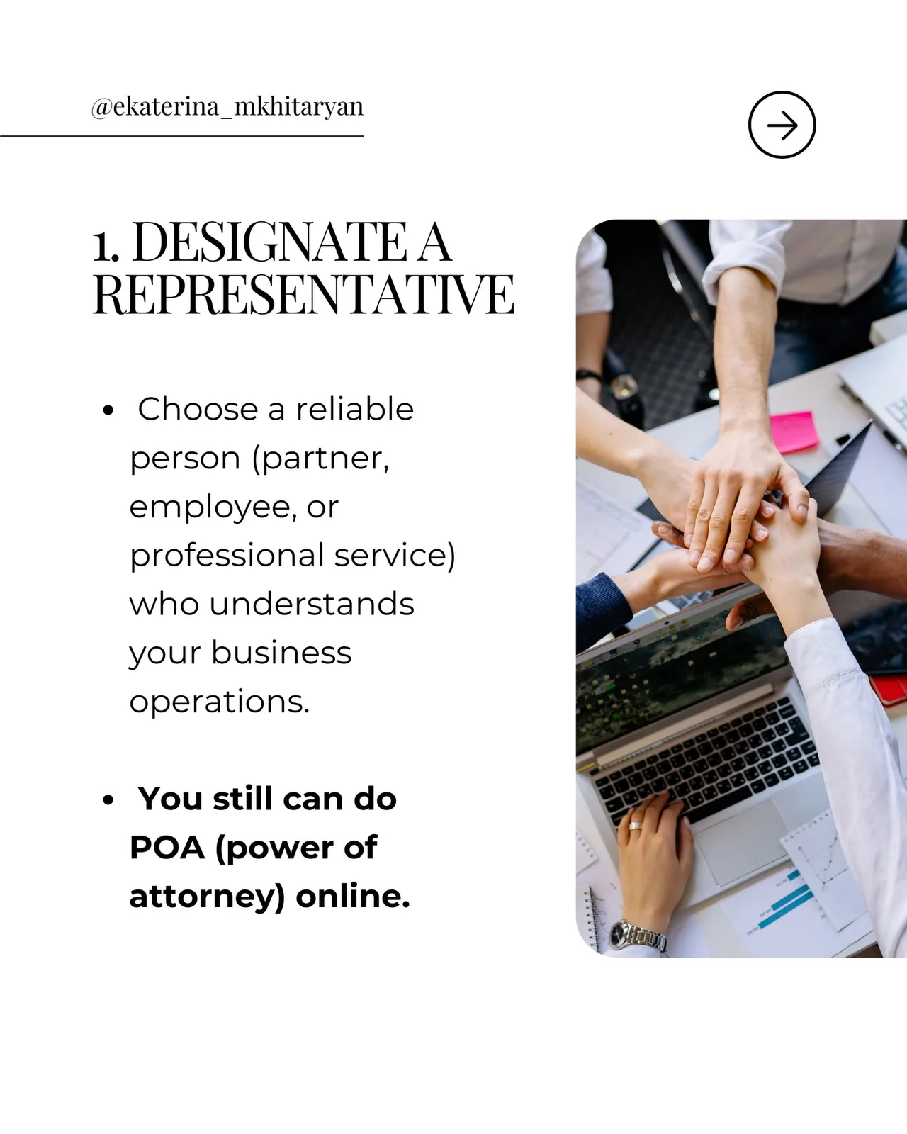 Guide text about designating a representative and using a power of attorney for business matters in the UAE